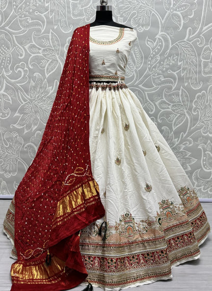 Georgette fabric cotton thread work Lehengacholi with pure Bandhani dupatta