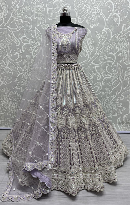 Designer Embroidered in various sequins and dori work Partywear Lehenga choli in Lavender