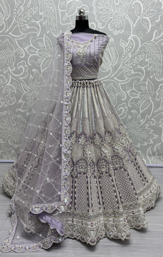 Designer Embroidered in various sequins and dori work Partywear Lehenga choli in Lavender