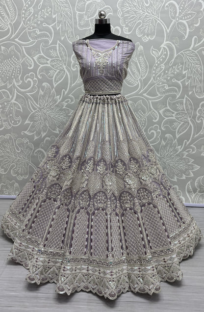 Designer Embroidered in various sequins and dori work Partywear Lehenga choli in Lavender