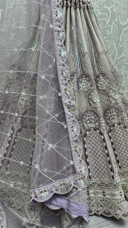 Designer Embroidered in various sequins and dori work Partywear Lehenga choli in Lavender