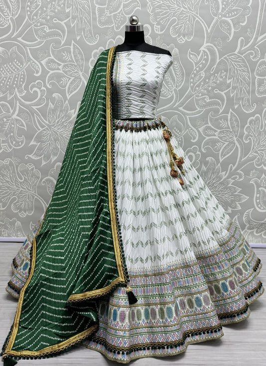 Fascinating Printed Lehenga and blouse combine designer White lehenga choli with Latkan