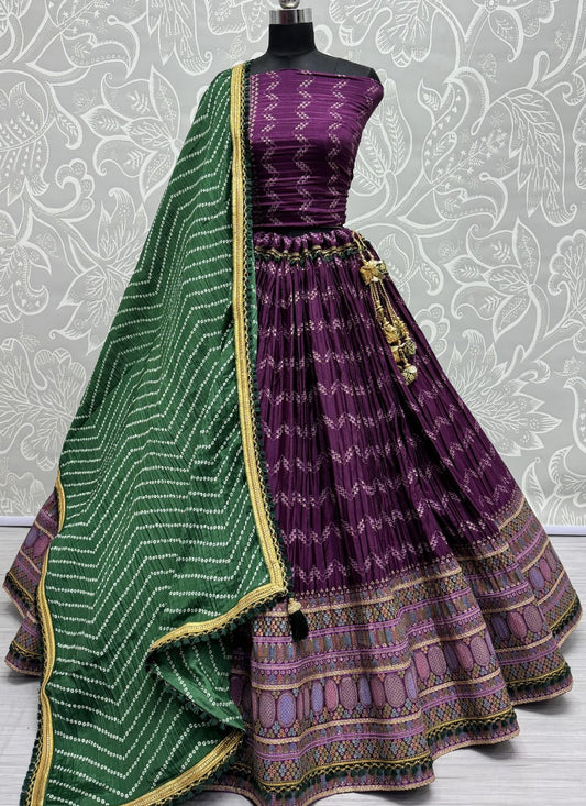 Fascinating Printed Lehenga and blouse combine designer Purple lehenga choli with Latkan