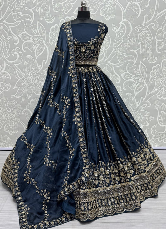 Fancy Zari embroidered in flower pattern with sequins Designer Lehenga choli in Morpich