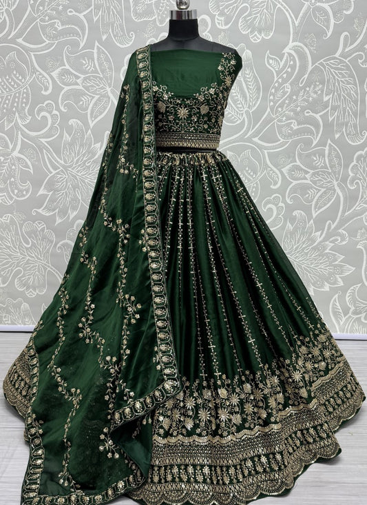 Sober Embroidered Fascinating color range Lehengacholi in Forest