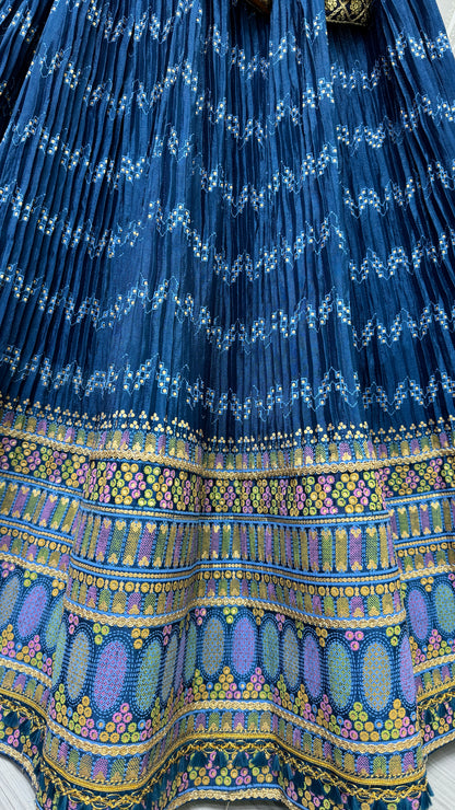 Crush Mill Printed with Beautiful Latkan Low Weight Lehengacholi in Blue