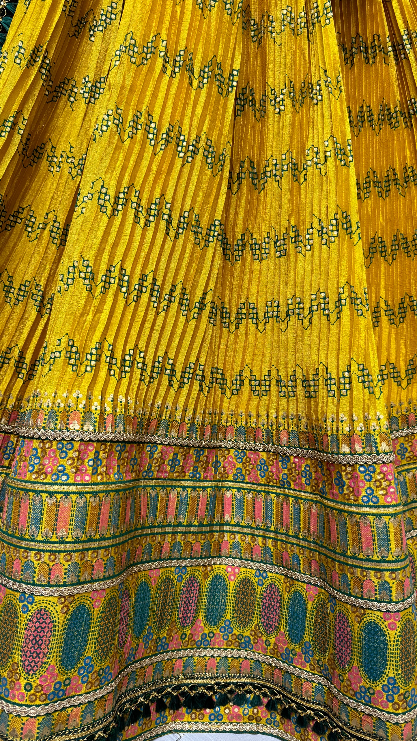 Crush Mill Printed with Beautiful Latkan Low Weight Lehengacholi in Yellow