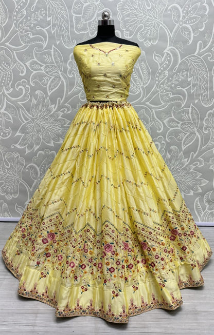 Eye catchy Embroidered Lehengacholi in Yellow