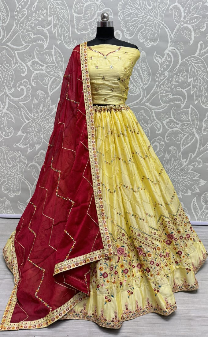 Eye catchy Embroidered Lehengacholi in Yellow