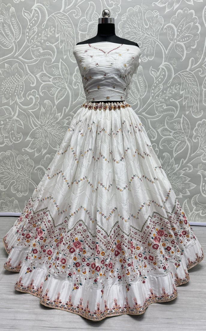 Eye catchy Embroidered Lehengacholi in White