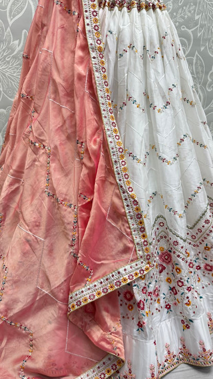 Eye catchy Embroidered Lehengacholi in White