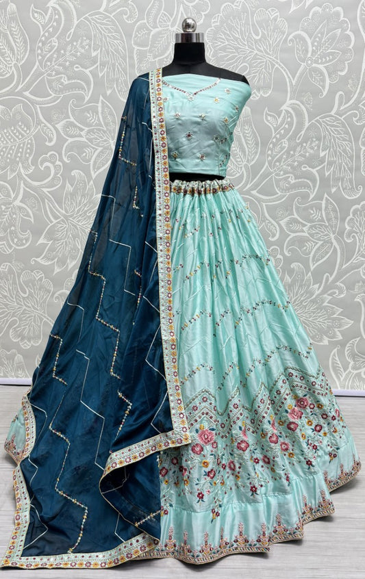 Eye catchy Embroidered Lehengacholi in SeaBlue