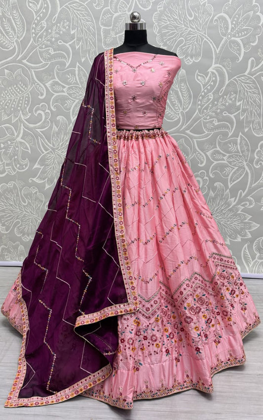 Eye catchy sober color range Embroidered Lehengacholi in Pink