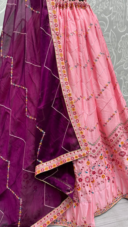 Eye catchy sober color range Embroidered Lehengacholi in Pink