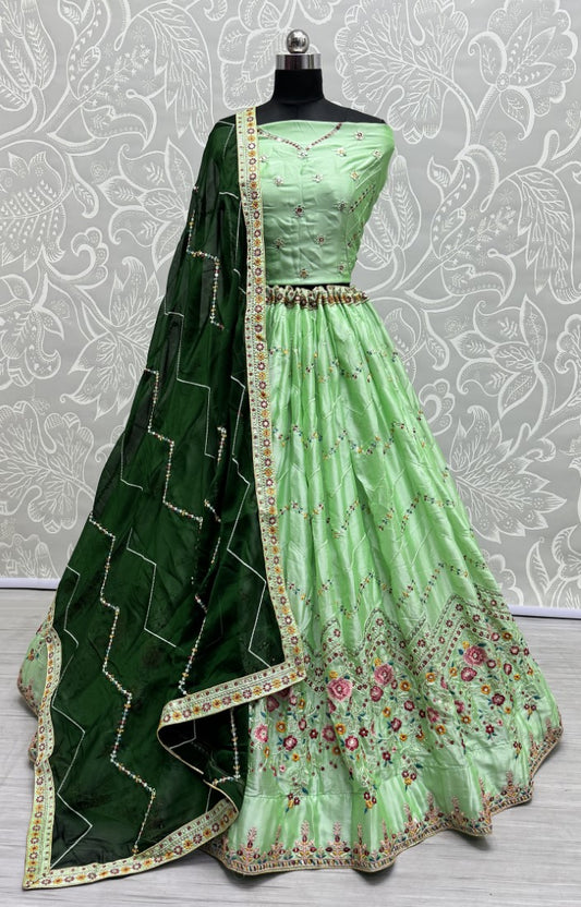 Eye catchy sober color range Embroidered Lehengacholi in Sea Green