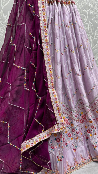 Eye catchy sober color range Embroidered Lehengacholi in Thistle