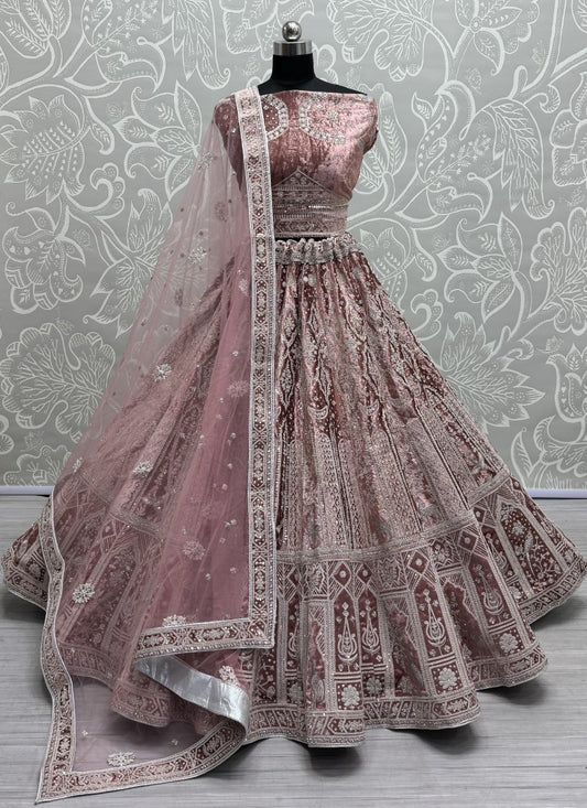 Urging fancy embroidery work leather color range partywear Lehengacholi  Rose