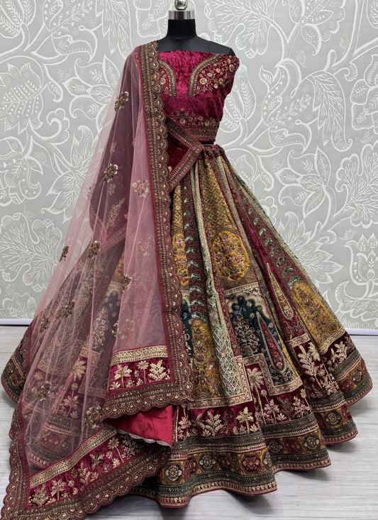 Very well Designed and cutting crafted embroidered traditional bridal Golden Colour Lehengacholi with double dupatta