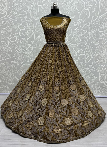 Exclusive Color Range in Partywear Mettalic Gold Colour Lehengacholi crafted with various work