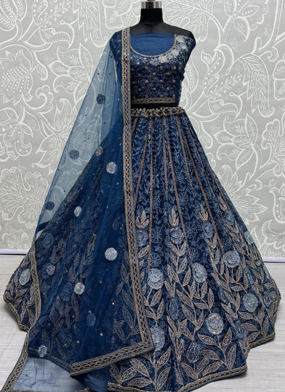 Exclusive Color Range in Partywear Saphire Colour Lehengacholi crafted with various work