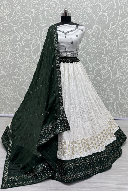 Sophisticated designed embroidery on with dupatta and blouse Lehenga in White