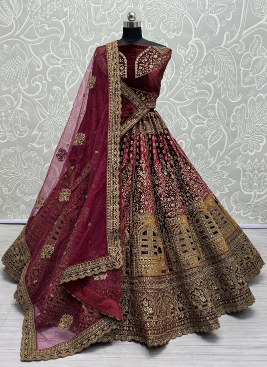 Various Trending Embroidery in Flaired bridal Lehengacholi in Magenta Pink Colour