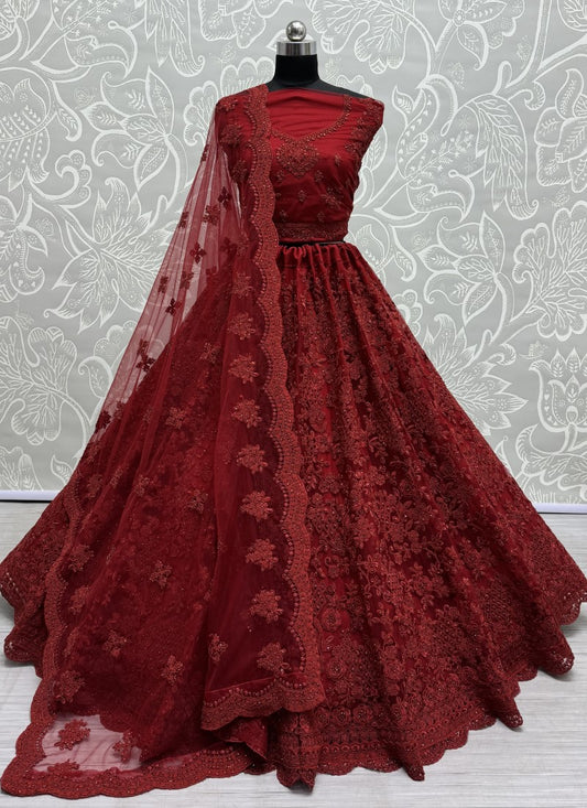 Tremendous Art of Dori and Zircon combine Designer Perfect Partywear Lehenga choli in Red Colour