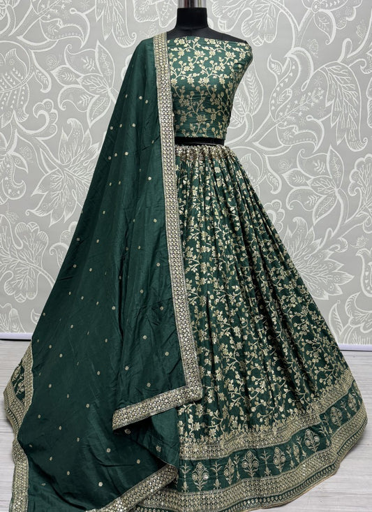 Perfect detailed embroidery work designer partywear Lehengacholi in teal colour