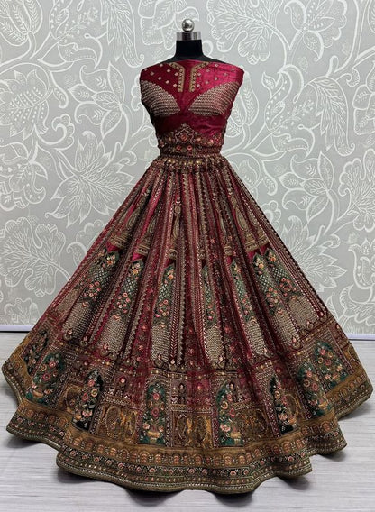 Attractive Matching Velvet Designed Embroiderys work Lehenga choli