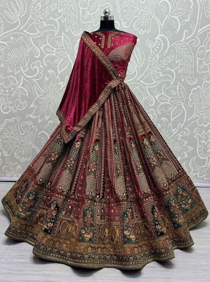 Attractive Matching Velvet Designed Embroiderys work Lehenga choli