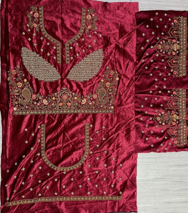 Attractive Matching Velvet Designed Embroiderys work Lehenga choli