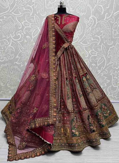 Attractive Matching Velvet Designed Embroiderys work Lehenga choli