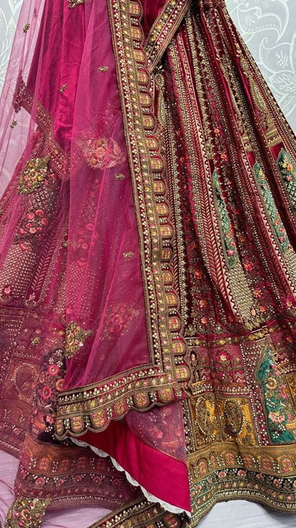 Attractive Matching Velvet Designed Embroiderys work Lehenga choli