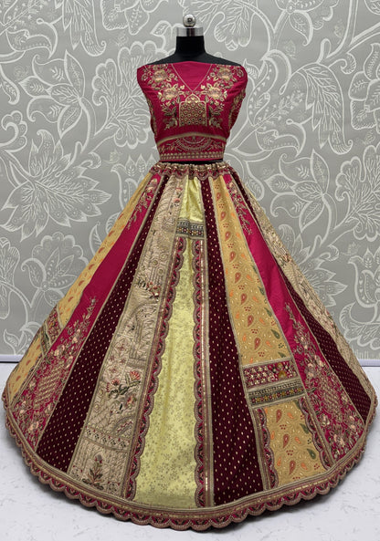 Royal Patchwork Bridal Silk Lehenga Choli with Hand Embroidery & Designer Dupatta