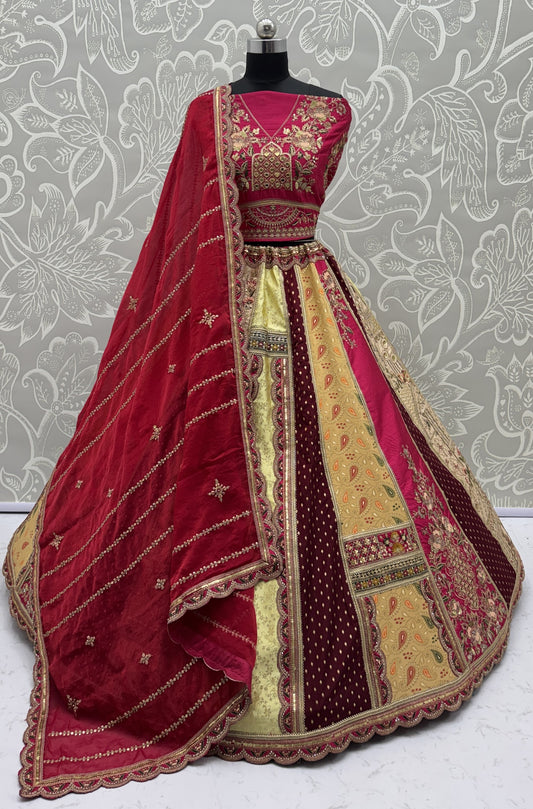 Royal Patchwork Bridal Silk Lehenga Choli with Hand Embroidery & Designer Dupatta