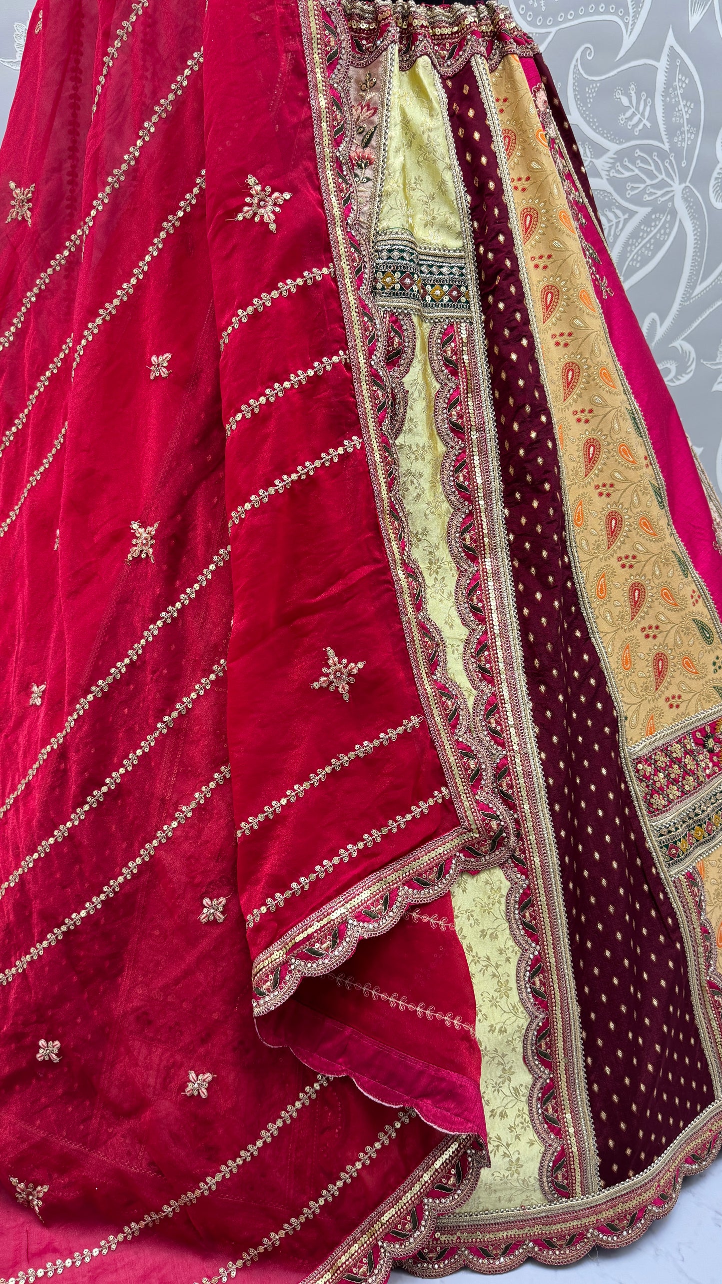 Royal Patchwork Bridal Silk Lehenga Choli with Hand Embroidery & Designer Dupatta