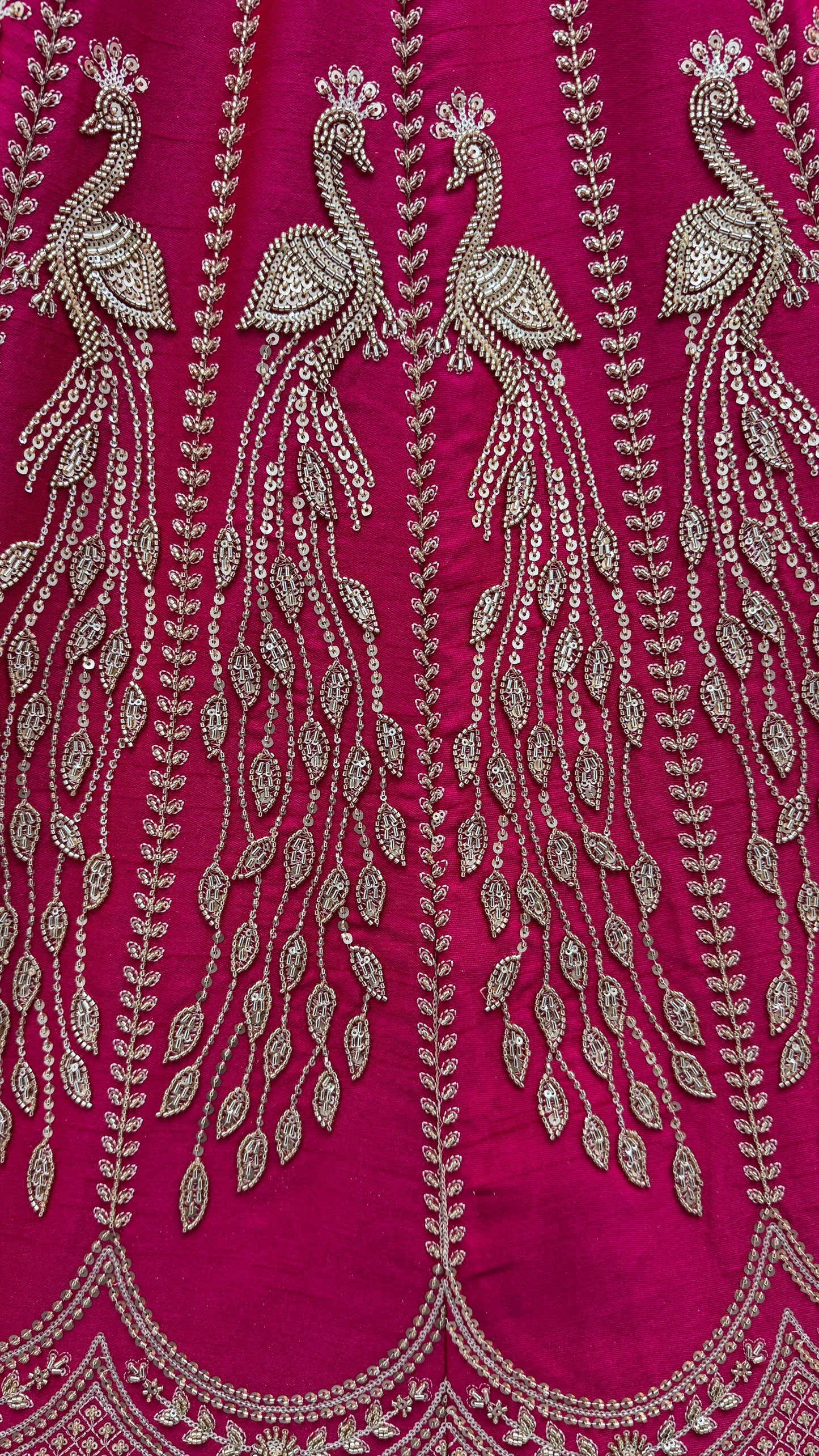 Rani Pink Silk Bridal Lehenga Choli with Peacock Embroidery & Designer Net Dupatta