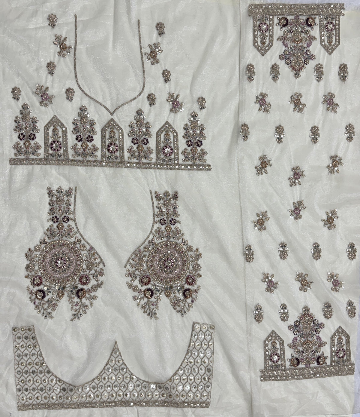 Ivory Bridal Net Lehenga Choli with Fancy Chapat Zari, Multi Thread Embroidery & Zircon Diamond Work