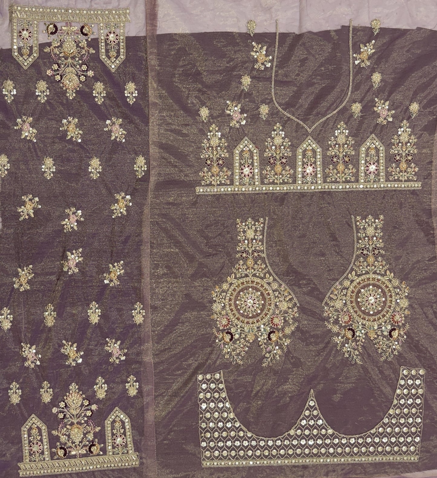 Royal Mauve Bridal Net Lehenga Choli with Fancy Chapat Zari, Multi Thread Embroidery & Zircon Diamond Work