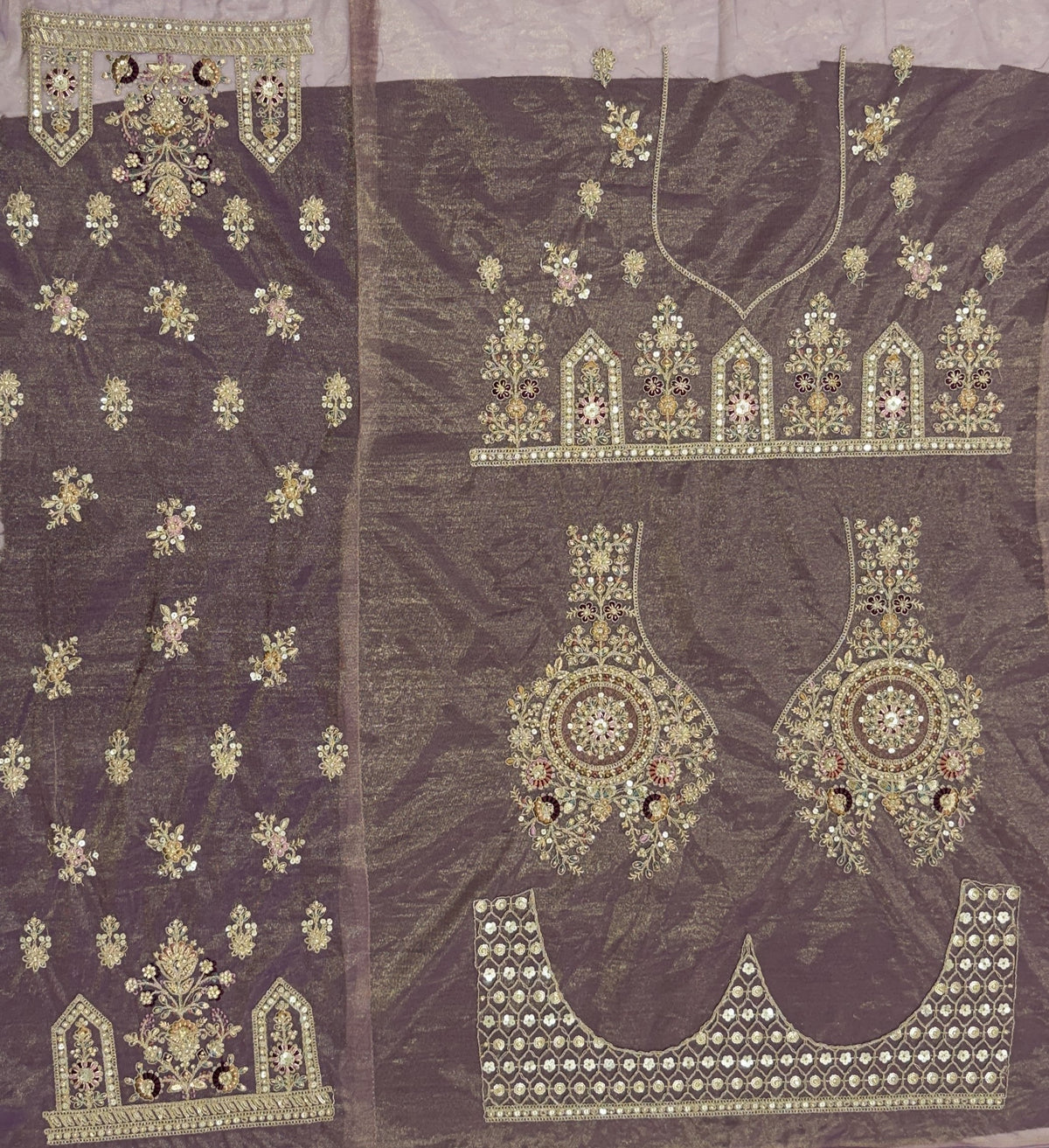 Royal Mauve Bridal Net Lehenga Choli with Fancy Chapat Zari, Multi Thread Embroidery & Zircon Diamond Work