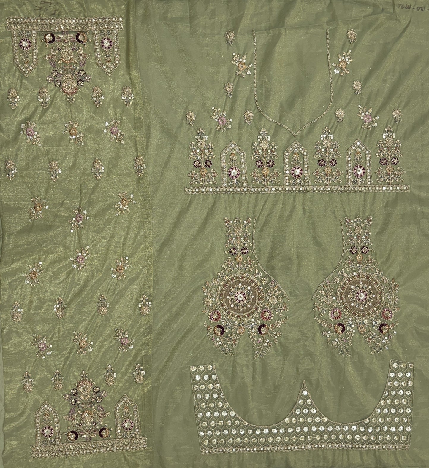 Sage Green Bridal Net Lehenga Choli with Fancy Chapat Zari, Multi Thread Embroidery & Zircon Diamond Work