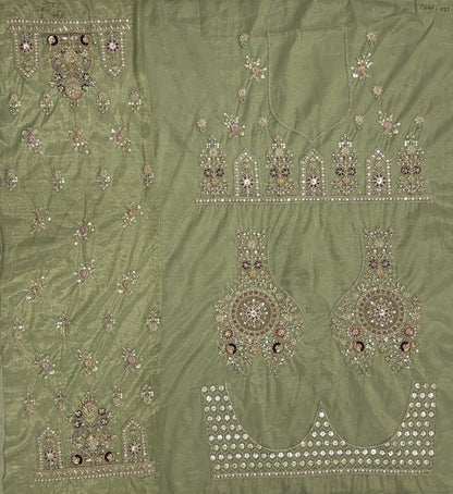 Sage Green Bridal Net Lehenga Choli with Fancy Chapat Zari, Multi Thread Embroidery & Zircon Diamond Work