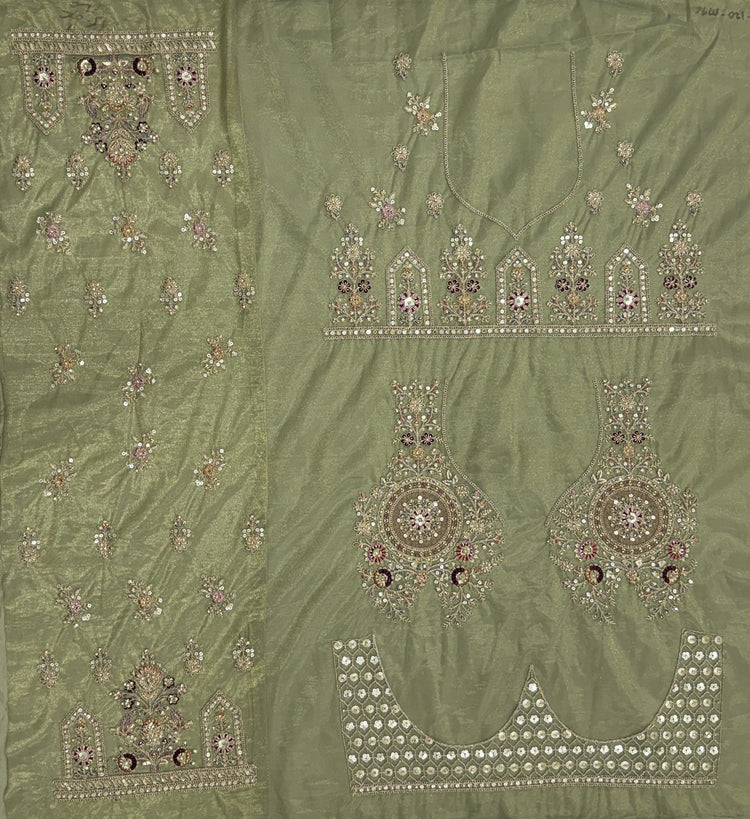 Sage Green Bridal Net Lehenga Choli with Fancy Chapat Zari, Multi Thread Embroidery & Zircon Diamond Work