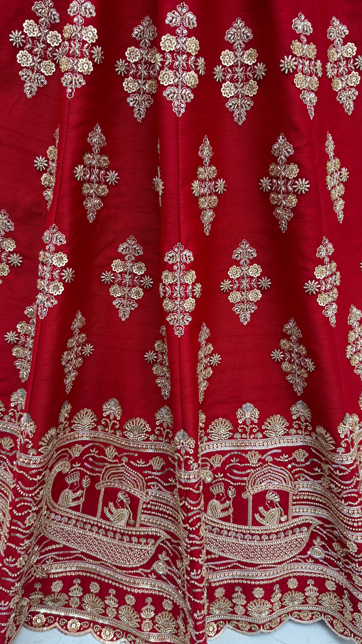 Maroon Slub Silk Bridal Lehenga Choli with Crystal Pipe Handwork, Motif Embroidery & Net Dupatta