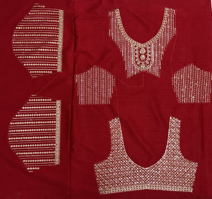 Maroon Slub Silk Bridal Lehenga Choli with Crystal Pipe Handwork, Motif Embroidery & Net Dupatta