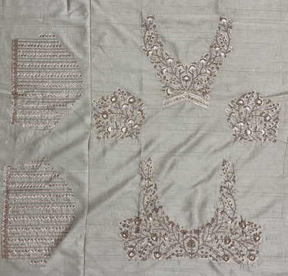 Ivory Slub Silk Bridal Lehenga Choli with Floral Handwork, Heritage Border & Designer Net Dupatta