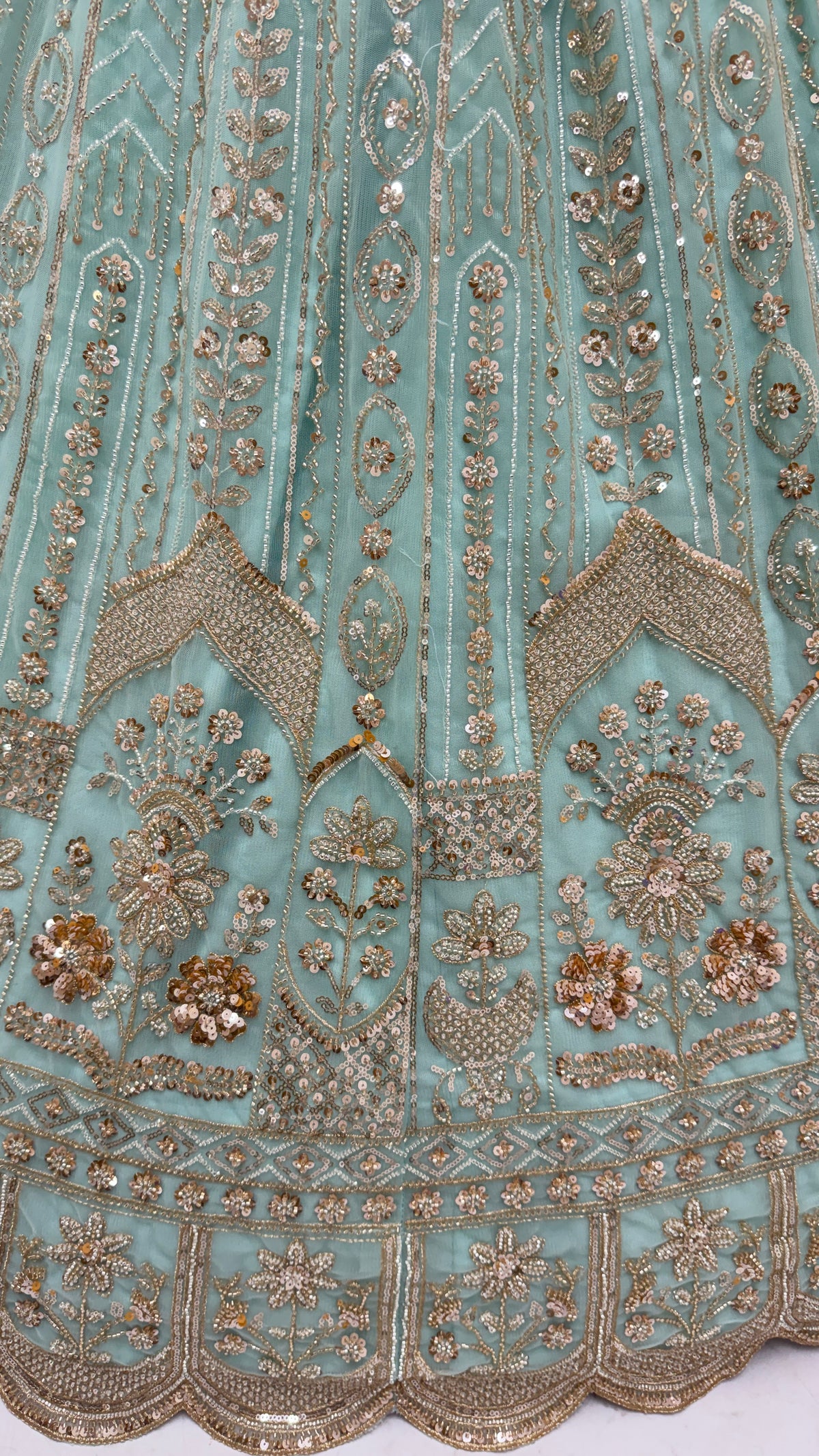 Luxury Sky Blue Bridal Net Embroidered Bridal Lehenga Choli with Unstitched Blouse & Net Dupatta