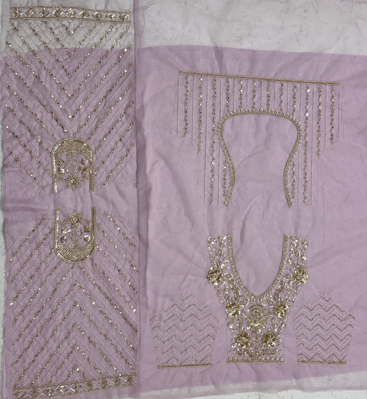 Luxury Lavender Bridal Net Embroidered Bridal Lehenga Choli with Unstitched Blouse & Net Dupatta