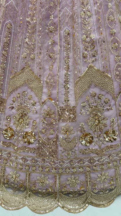 Luxury Lavender Bridal Net Embroidered Bridal Lehenga Choli with Unstitched Blouse & Net Dupatta