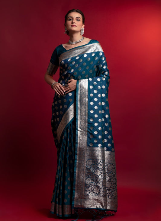 Silk Crafted with selected Zari and dhaga matching extra ordinary Silk Saree Blue